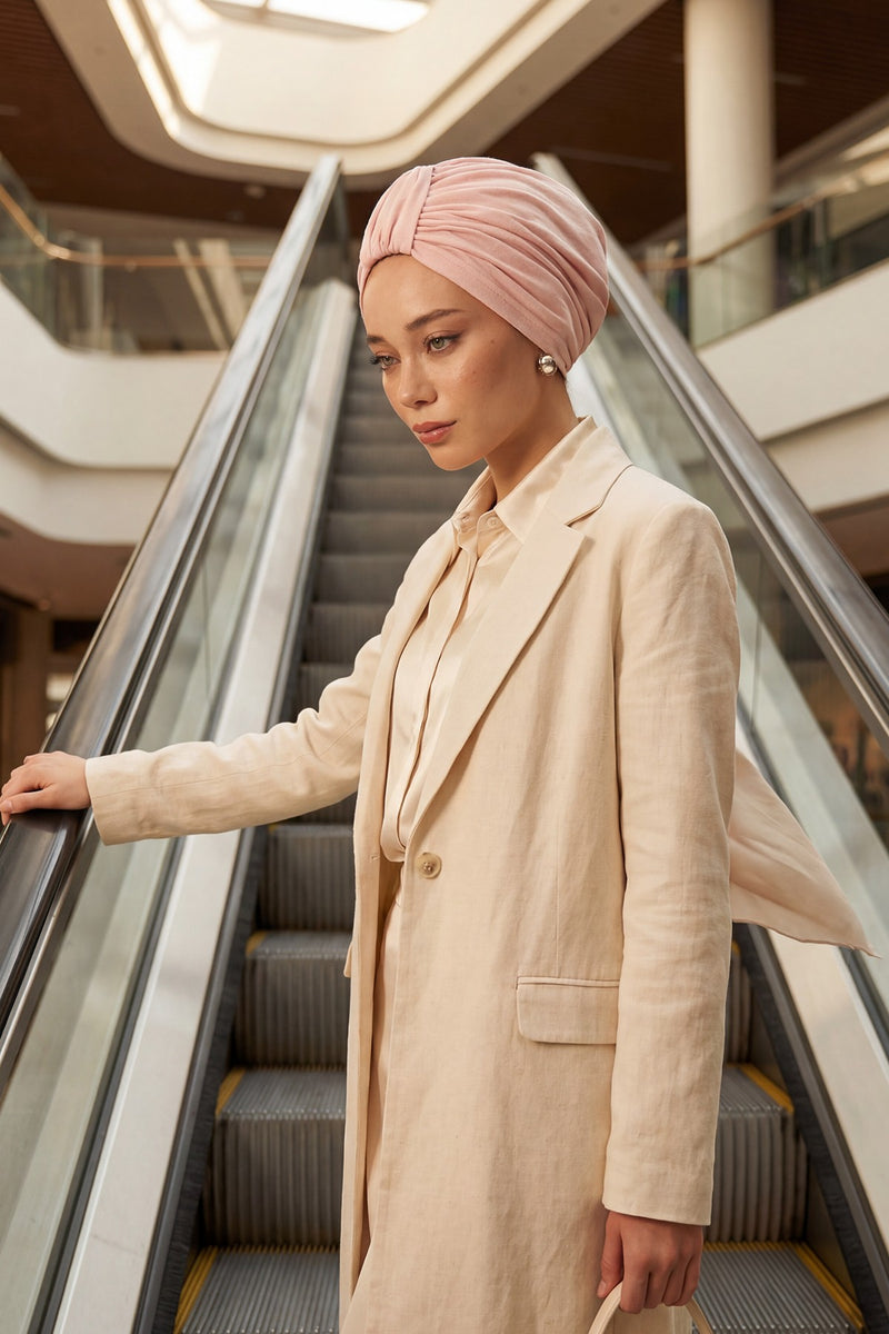 حجاب عمامة قطني بتصميم أنيق للنساء، غطاء رأس عمامة جميل مربوط مسبقًا للنساء، غطاء رأس عصري وعصري للعلاج الكيميائي للسرطان، B-68