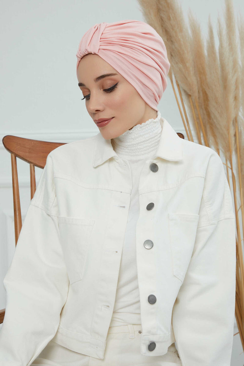 حجاب عمامة قطني بتصميم أنيق للنساء، غطاء رأس عمامة جميل مربوط مسبقًا للنساء، غطاء رأس عصري وعصري للعلاج الكيميائي للسرطان، B-68