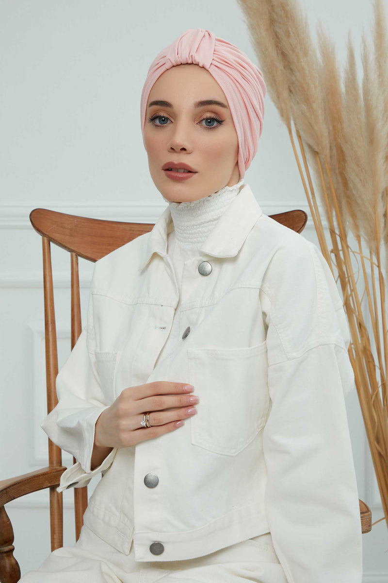 حجاب عمامة قطني بتصميم أنيق للنساء، غطاء رأس عمامة جميل مربوط مسبقًا للنساء، غطاء رأس عصري وعصري للعلاج الكيميائي للسرطان، B-68