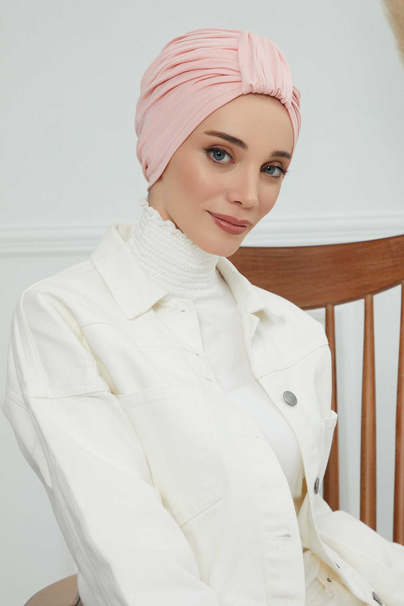 حجاب عمامة قطني بتصميم أنيق للنساء، غطاء رأس عمامة جميل مربوط مسبقًا للنساء، غطاء رأس عصري وعصري للعلاج الكيميائي للسرطان، B-68