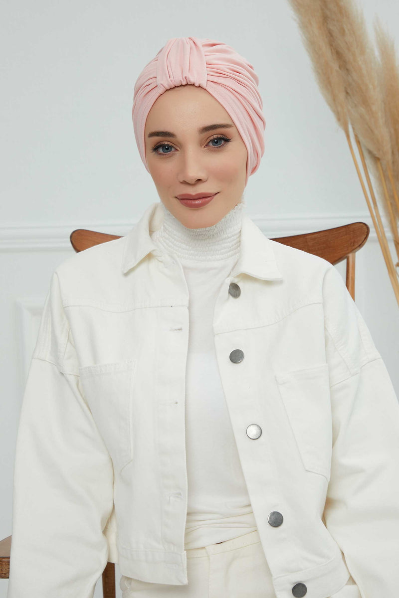 حجاب عمامة قطني بتصميم أنيق للنساء، غطاء رأس عمامة جميل مربوط مسبقًا للنساء، غطاء رأس عصري وعصري للعلاج الكيميائي للسرطان، B-68