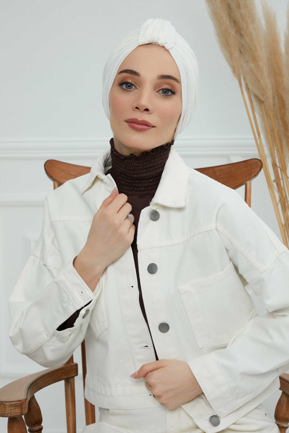 Chic Design Cotton Instant Turban Hijab for Women, Beautiful Pre-tied Turban Bonnet for Women, Trendy Fashionable Cancer Chemo Headwear,B-68 Ivory