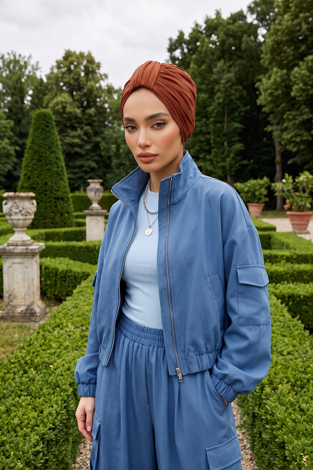 Chic Design Cotton Instant Turban Hijab for Women, Beautiful Pre-tied Turban Bonnet for Women, Trendy Fashionable Cancer Chemo Headwear,B-68 Tile Red