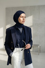 Chic Easy Wrap Hijab Cover for Women, Trendy Hijab for Stylish Look, Soft Comfortable Turban Head Covering, Chic Single Color Headscarf,B-45 Navy Blue