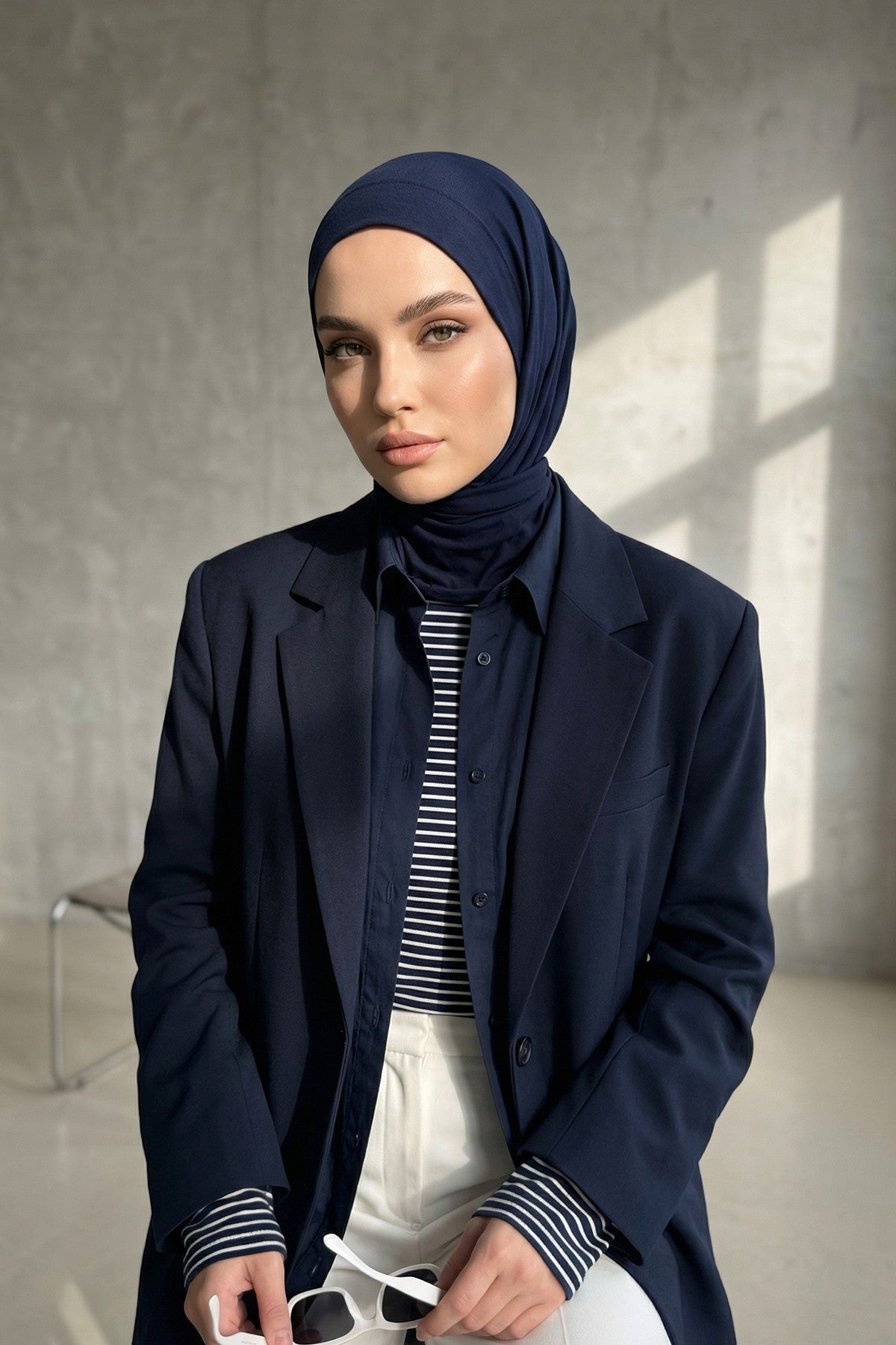 Chic Easy Wrap Hijab Cover for Women, Trendy Hijab for Stylish Look, Soft Comfortable Turban Head Covering, Chic Single Color Headscarf,B-45 Navy Blue