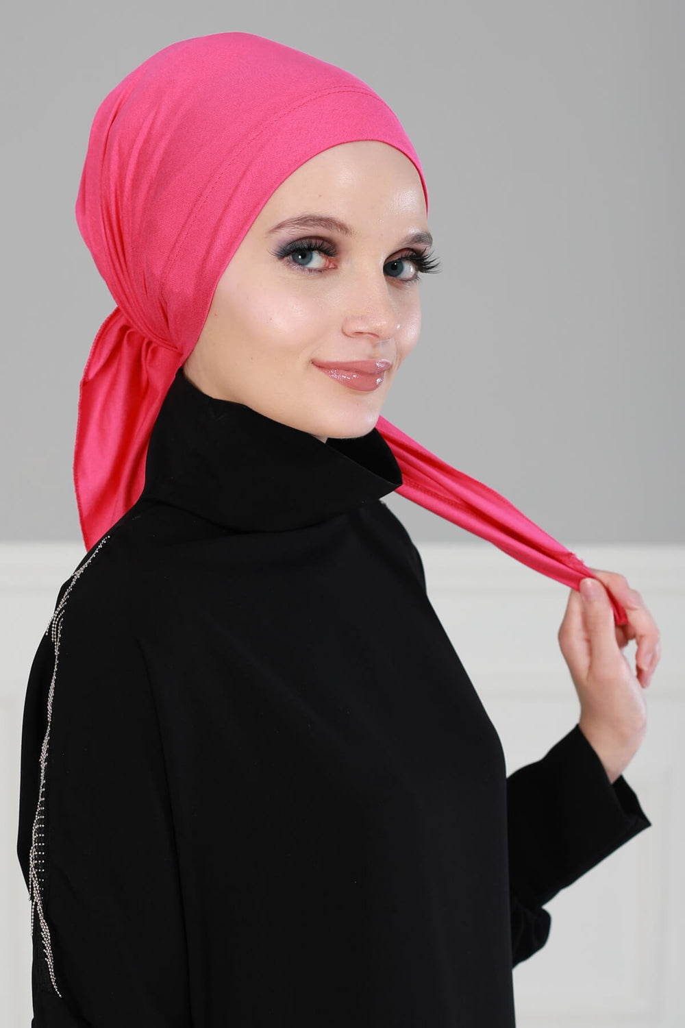 Chic Easy Wrap Hijab Cover for Women, Trendy Hijab for Stylish Look, Soft Comfortable Turban Head Covering, Chic Single Color Headscarf,B-45 Fuchsia