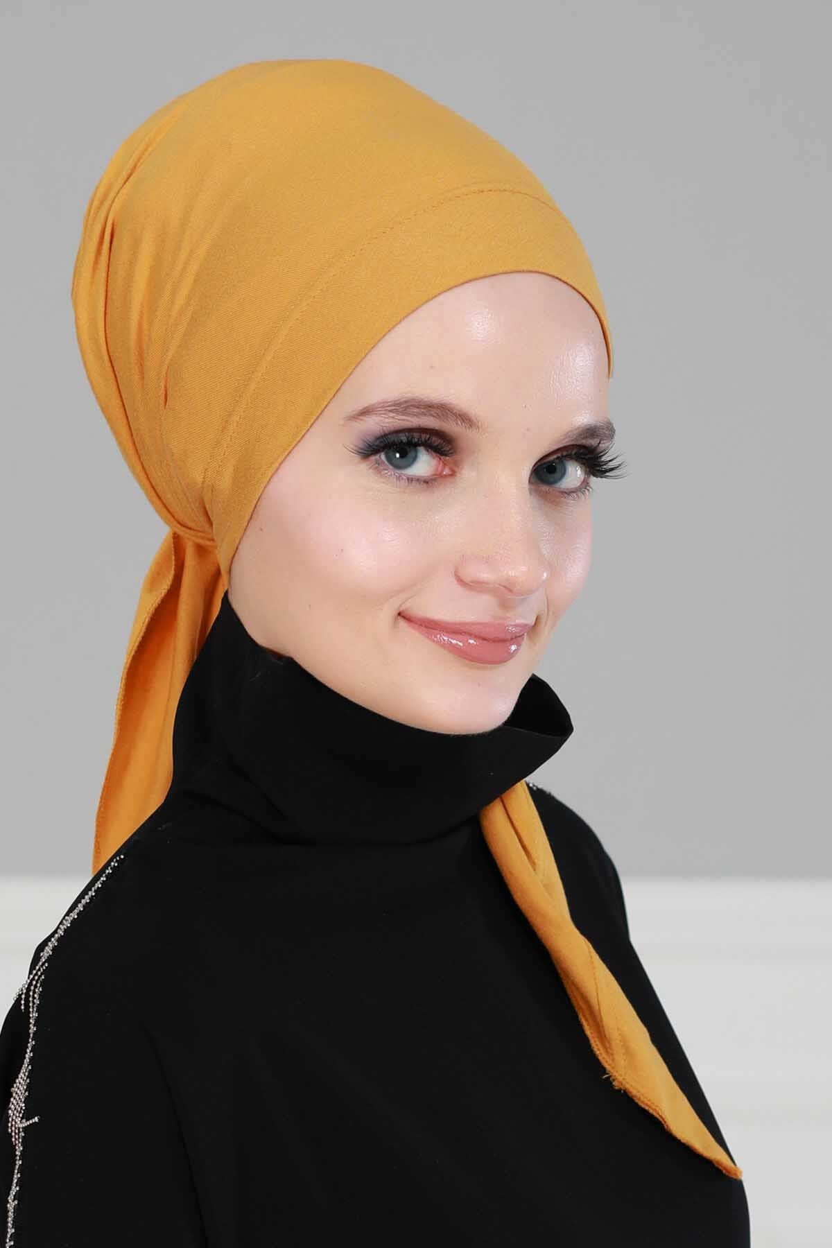 Chic Easy Wrap Hijab Cover for Women, Trendy Hijab for Stylish Look, Soft Comfortable Turban Head Covering, Chic Single Color Headscarf,B-45 Mustard Yellow