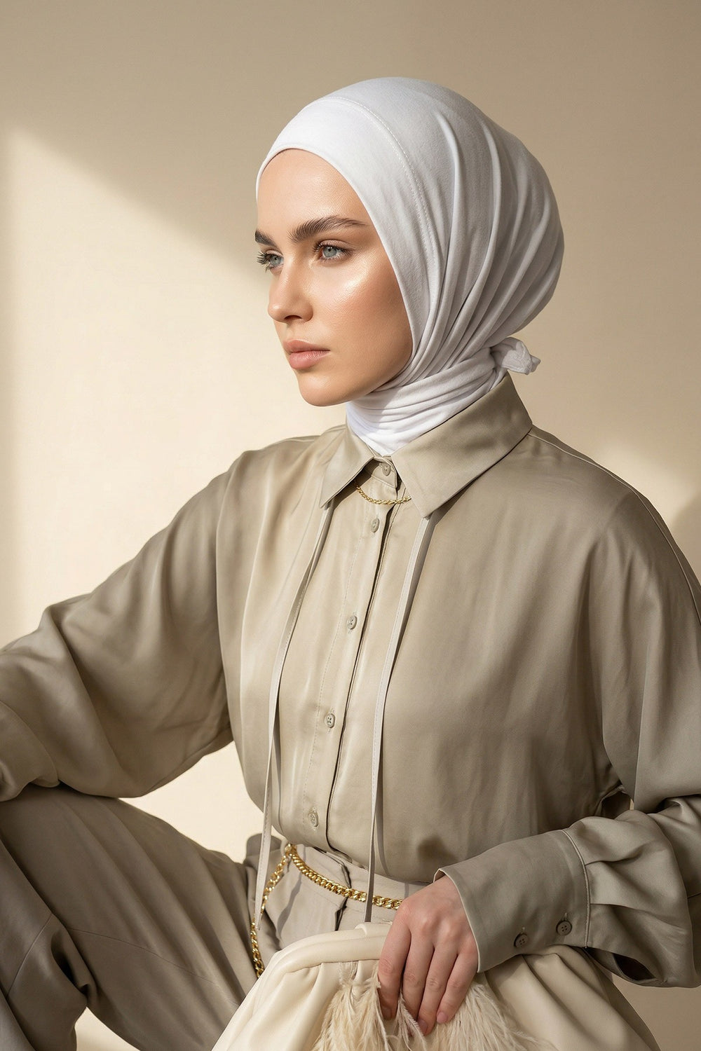 Chic Easy Wrap Hijab Cover for Women, Trendy Hijab for Stylish Look, Soft Comfortable Turban Head Covering, Chic Single Color Headscarf,B-45 White