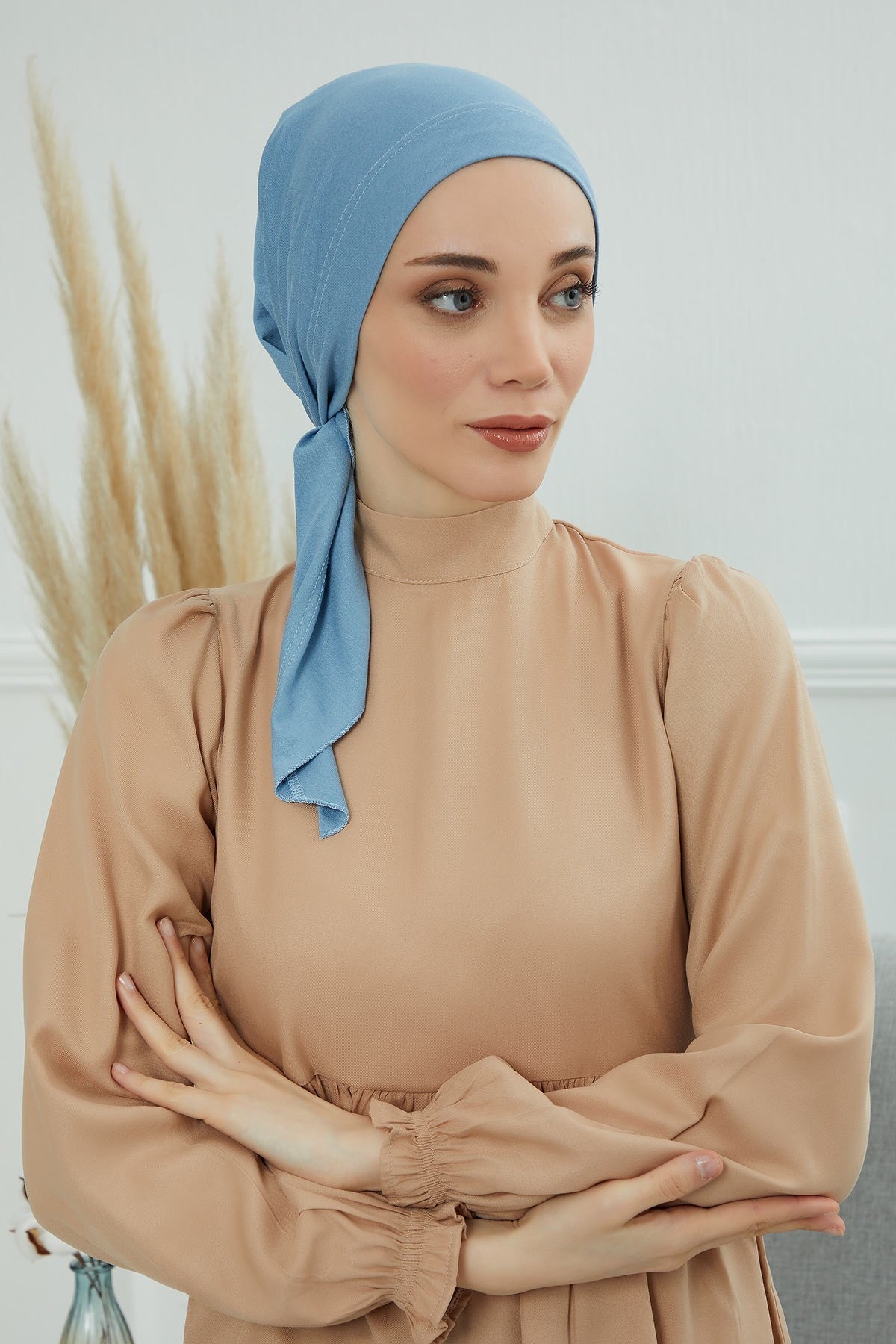 Chic Easy Wrap Hijab Cover for Women, Trendy Hijab for Stylish Look, Soft Comfortable Turban Head Covering, Chic Single Color Headscarf,B-45 Blue