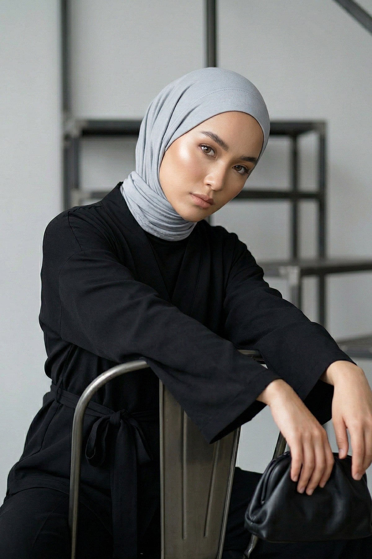 Chic Easy Wrap Hijab Cover for Women, Trendy Hijab for Stylish Look, Soft Comfortable Turban Head Covering, Chic Single Color Headscarf,B-45 Grey 2
