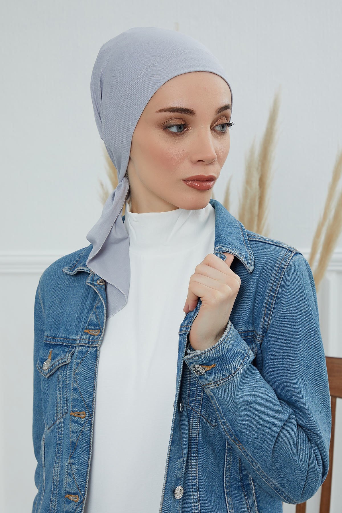 Chic Easy Wrap Hijab Cover for Women, Trendy Hijab for Stylish Look, Soft Comfortable Turban Head Covering, Chic Single Color Headscarf,B-45 Grey 2