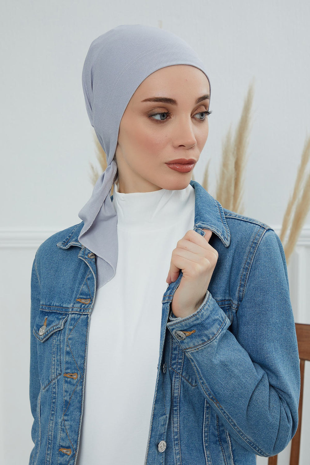 Chic Easy Wrap Hijab Cover for Women, Trendy Hijab for Stylish Look, Soft Comfortable Turban Head Covering, Chic Single Color Headscarf,B-45 Grey 2