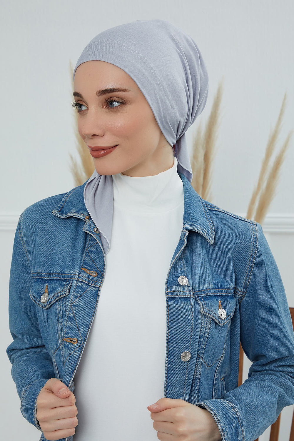 Chic Easy Wrap Hijab Cover for Women, Trendy Hijab for Stylish Look, Soft Comfortable Turban Head Covering, Chic Single Color Headscarf,B-45 Grey 2