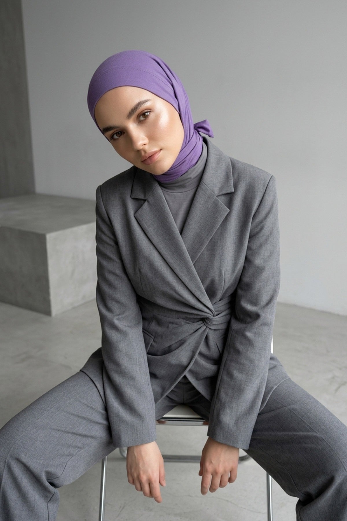Chic Easy Wrap Hijab Cover for Women, Trendy Hijab for Stylish Look, Soft Comfortable Turban Head Covering, Chic Single Color Headscarf,B-45 Purple 2