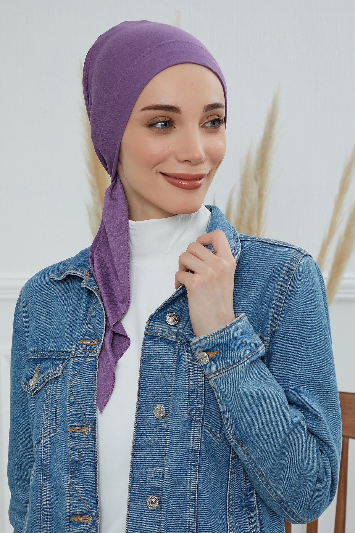 Chic Easy Wrap Hijab Cover for Women, Trendy Hijab for Stylish Look, Soft Comfortable Turban Head Covering, Chic Single Color Headscarf,B-45 Purple 2