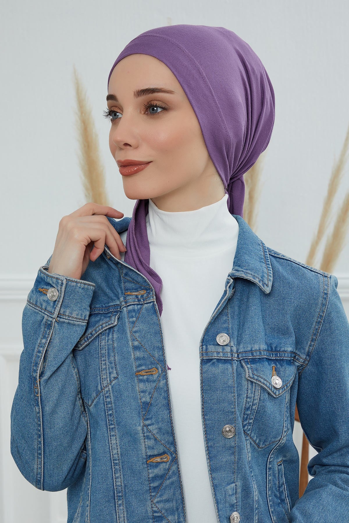 Chic Easy Wrap Hijab Cover for Women, Trendy Hijab for Stylish Look, Soft Comfortable Turban Head Covering, Chic Single Color Headscarf,B-45 Purple 2