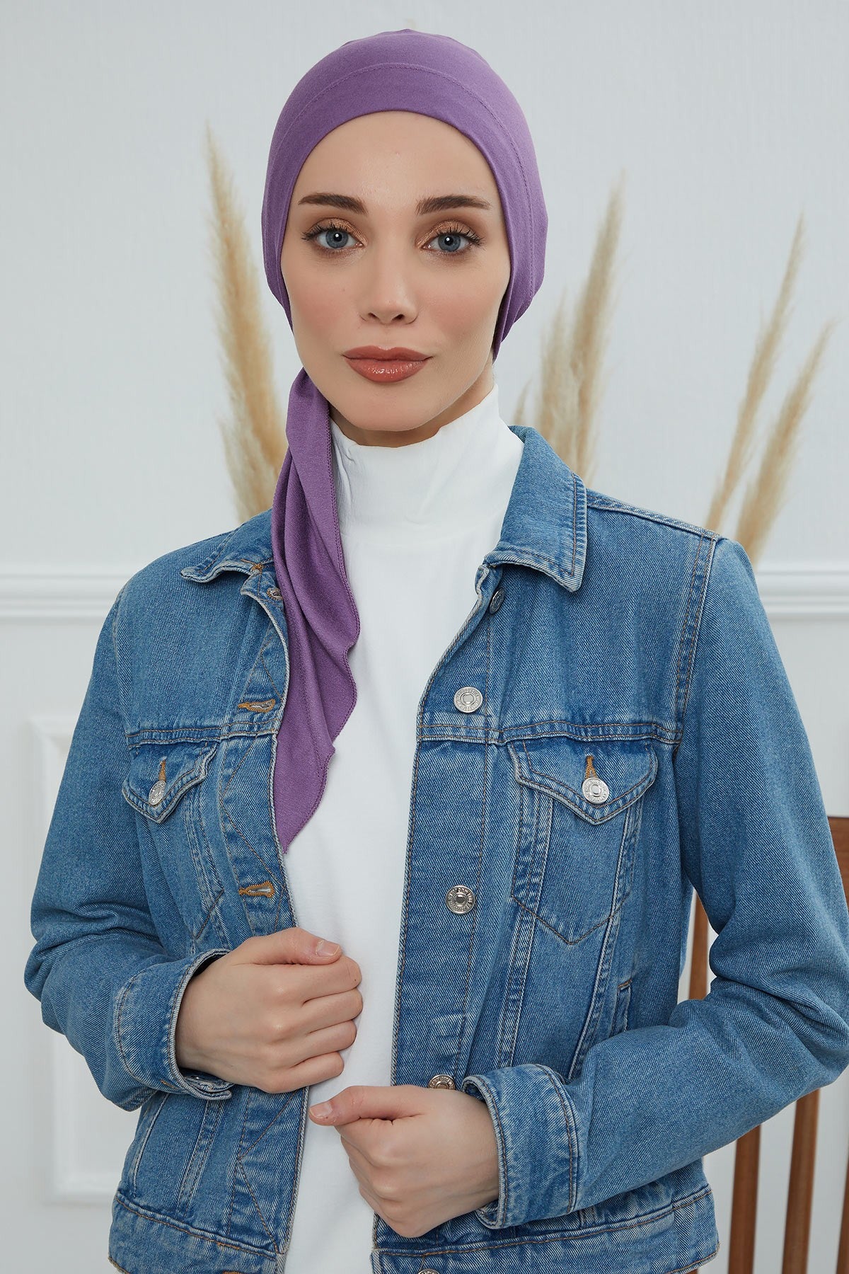 Chic Easy Wrap Hijab Cover for Women, Trendy Hijab for Stylish Look, Soft Comfortable Turban Head Covering, Chic Single Color Headscarf,B-45 Purple 2