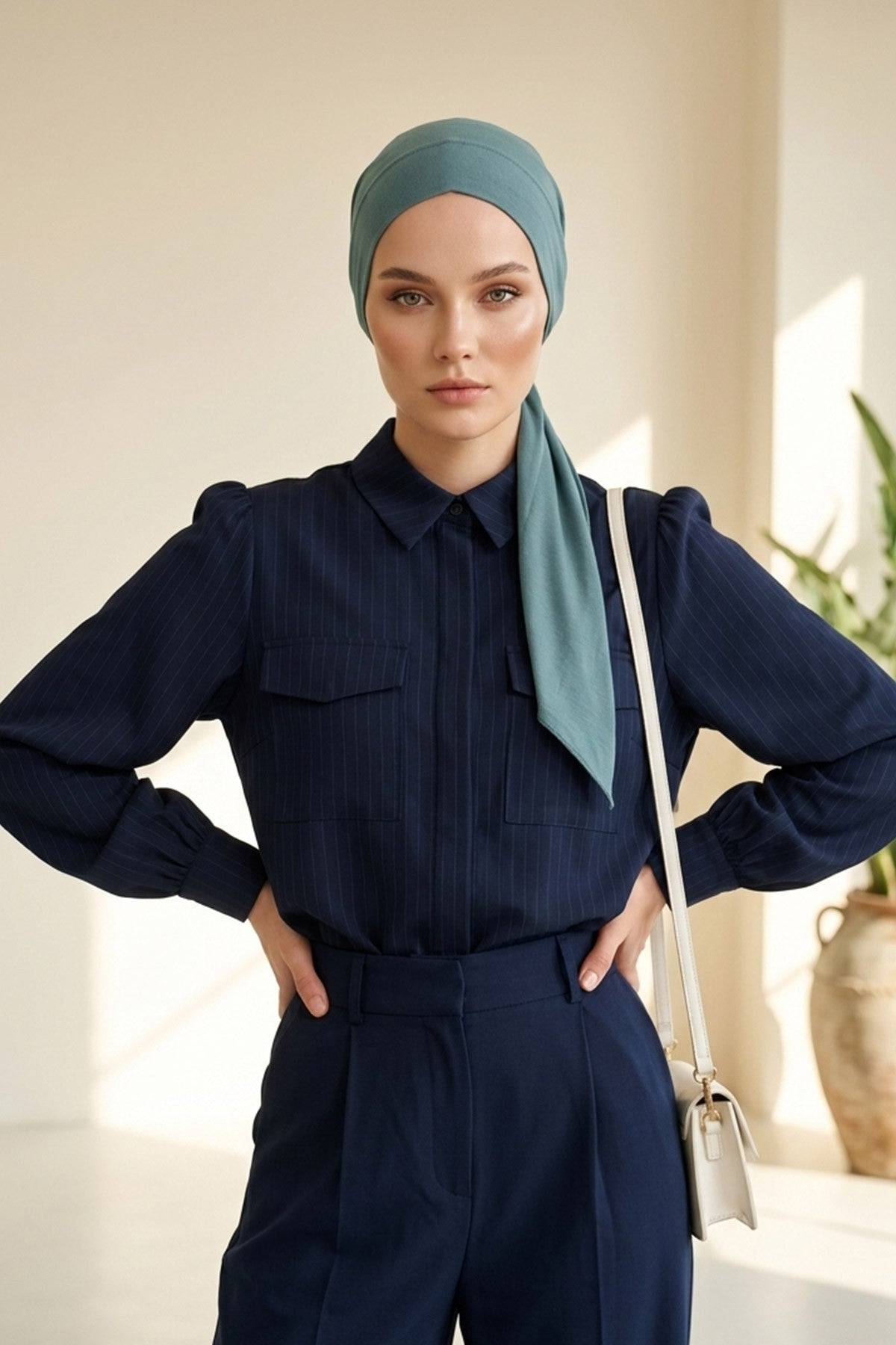 Chic Easy Wrap Hijab Cover for Women, Trendy Hijab for Stylish Look, Soft Comfortable Turban Head Covering, Chic Single Color Headscarf,B-45 Dark Mint