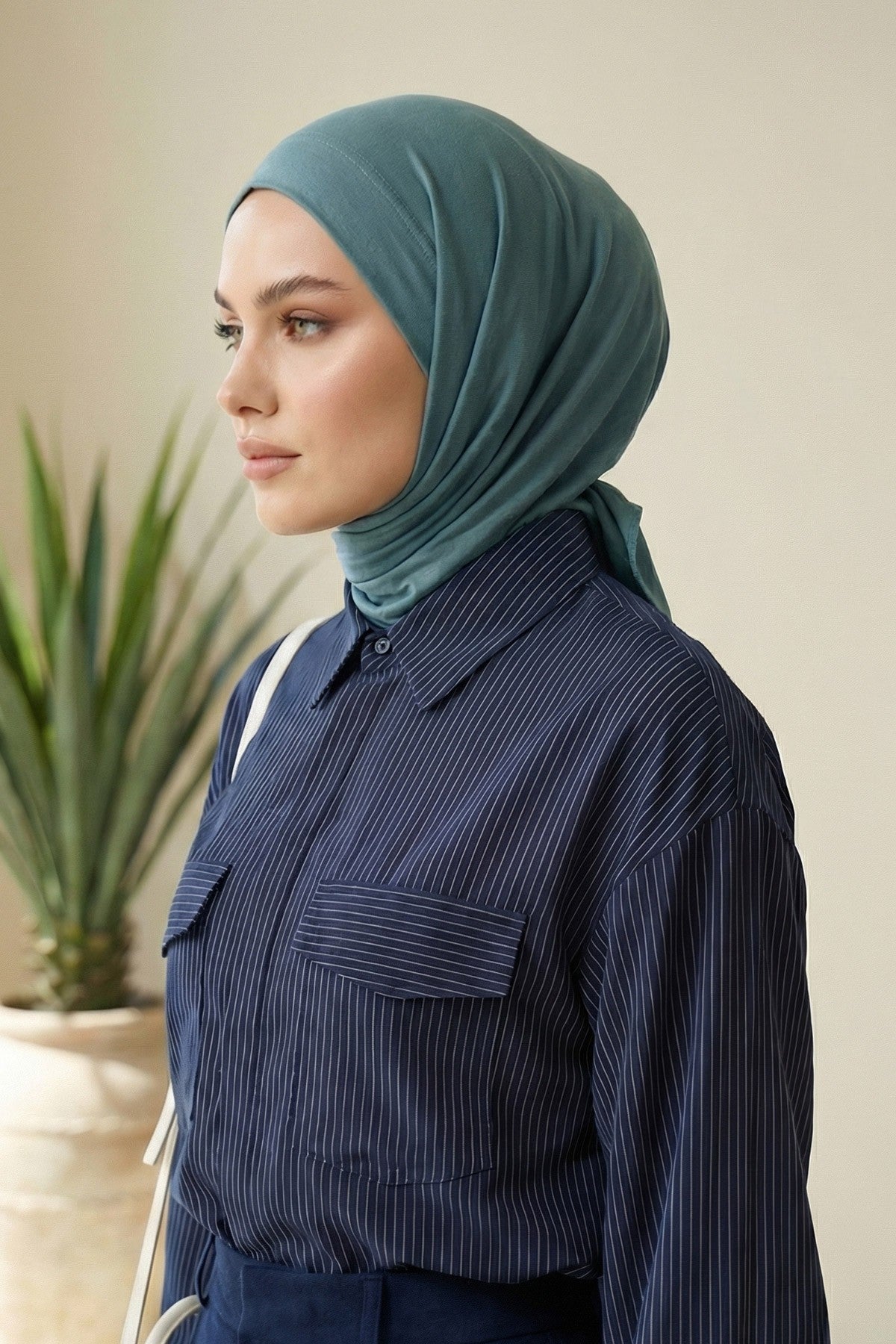 Chic Easy Wrap Hijab Cover for Women, Trendy Hijab for Stylish Look, Soft Comfortable Turban Head Covering, Chic Single Color Headscarf,B-45 Dark Mint