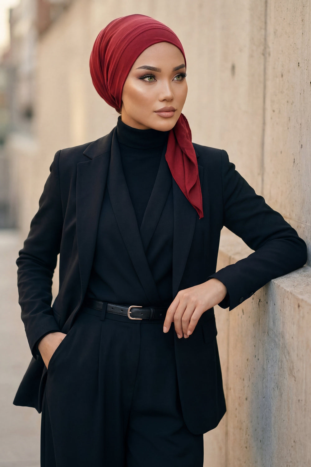 Chic Easy Wrap Hijab Cover for Women, Trendy Hijab for Stylish Look, Soft Comfortable Turban Head Covering, Chic Single Color Headscarf,B-45 Maroon