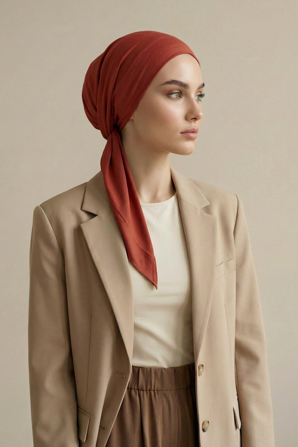 Chic Easy Wrap Hijab Cover for Women, Trendy Hijab for Stylish Look, Soft Comfortable Turban Head Covering, Chic Single Color Headscarf,B-45 Cinnamon