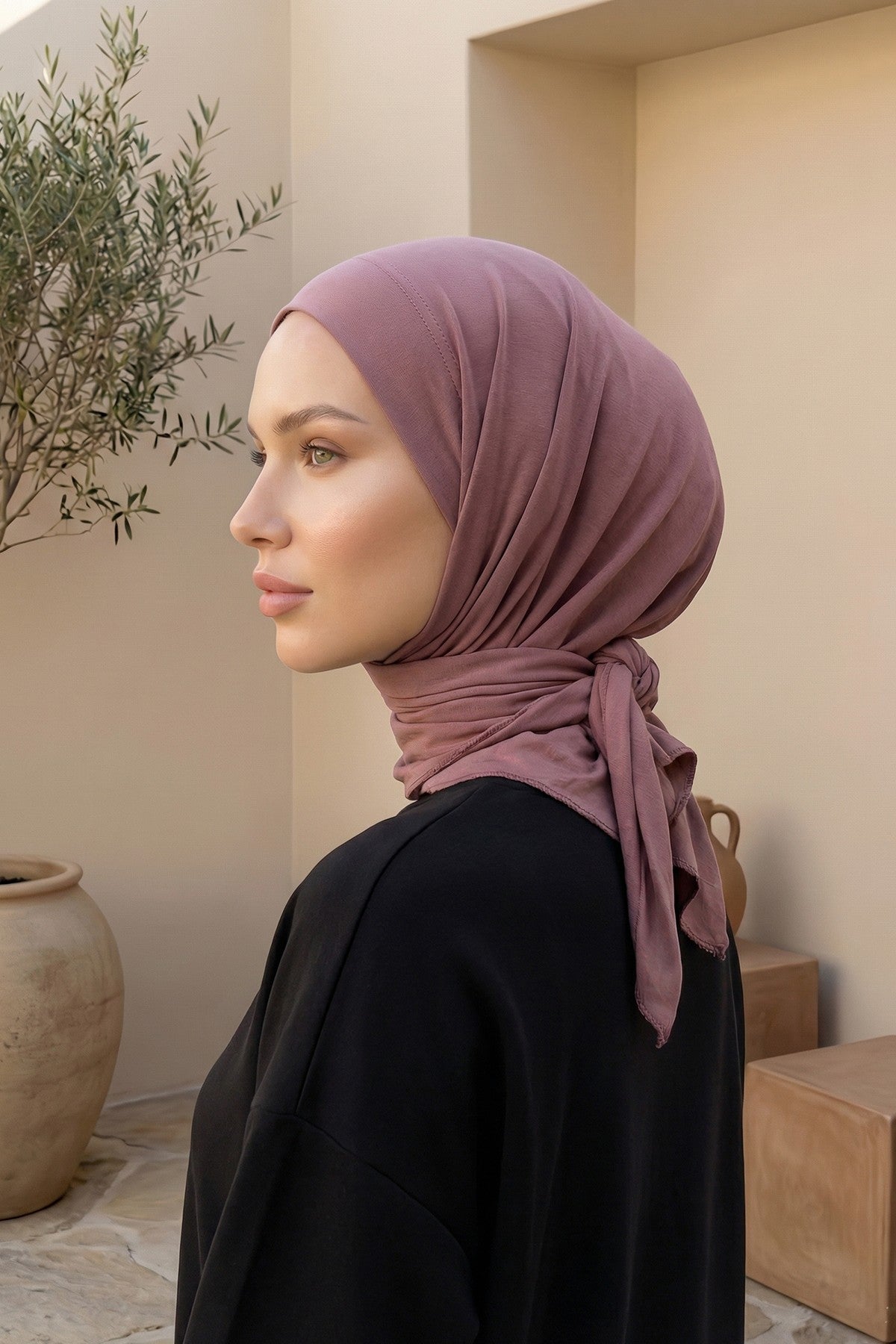 Chic Easy Wrap Hijab Cover for Women, Trendy Hijab for Stylish Look, Soft Comfortable Turban Head Covering, Chic Single Color Headscarf,B-45 Dusty Rose