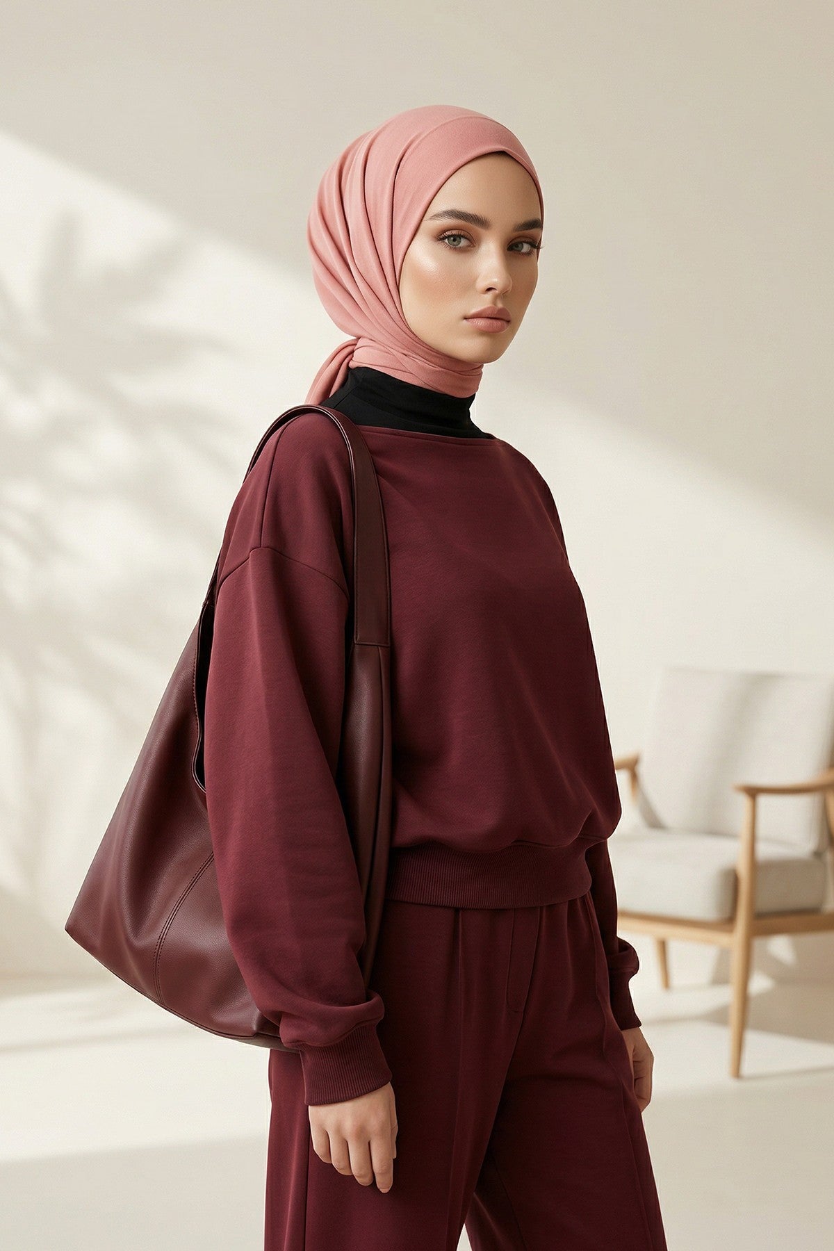 Chic Easy Wrap Hijab Cover for Women, Trendy Hijab for Stylish Look, Soft Comfortable Turban Head Covering, Chic Single Color Headscarf,B-45 Cappucino