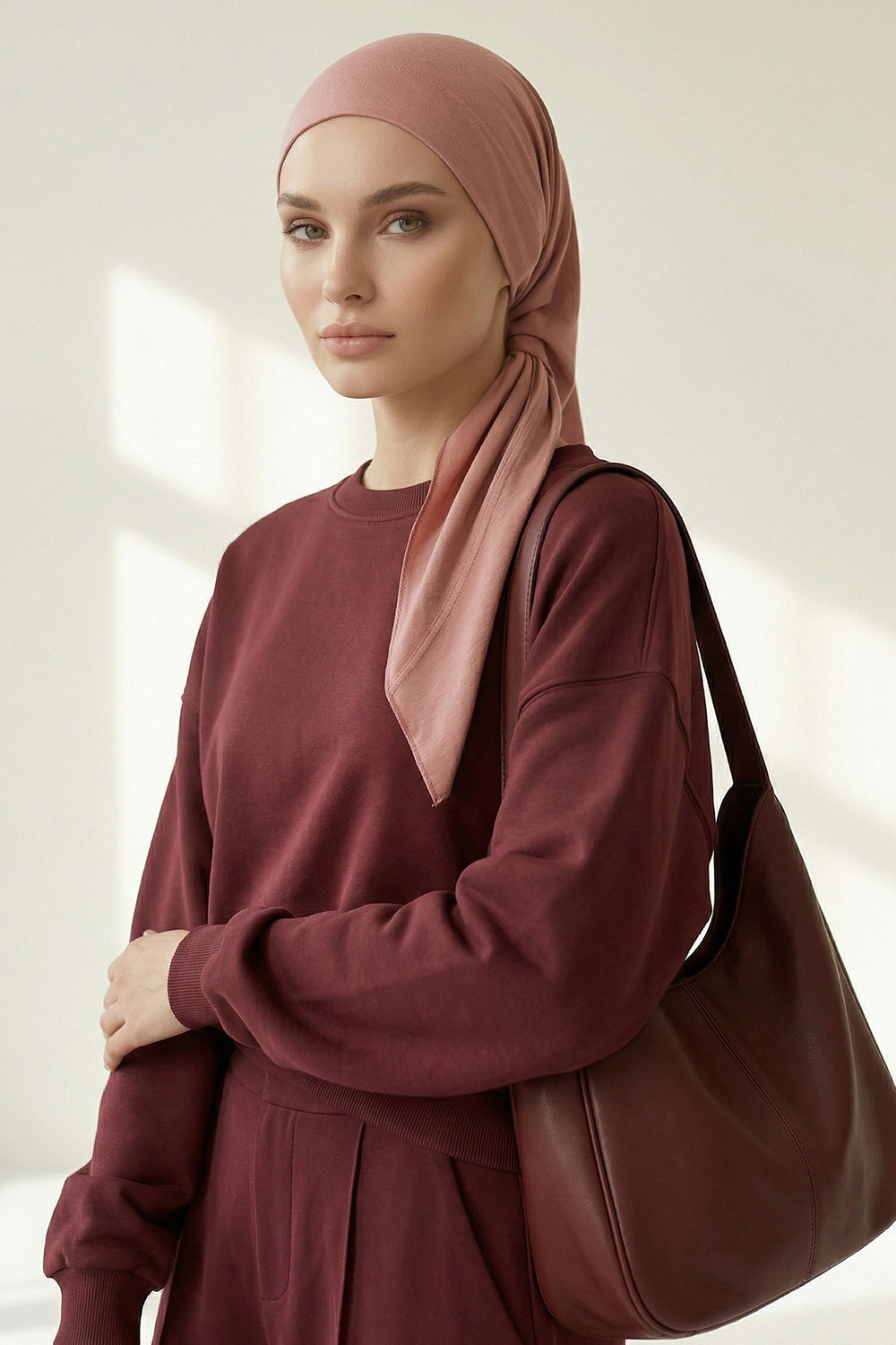 Chic Easy Wrap Hijab Cover for Women, Trendy Hijab for Stylish Look, Soft Comfortable Turban Head Covering, Chic Single Color Headscarf,B-45 Cappucino