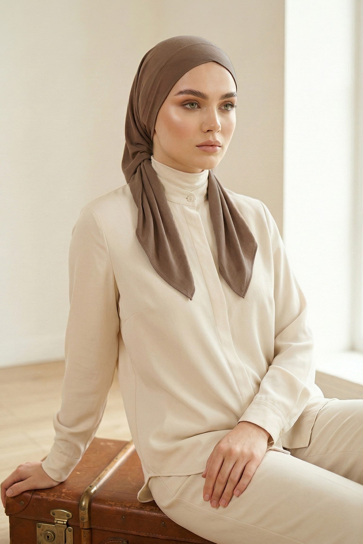 Chic Easy Wrap Hijab Cover for Women, Trendy Hijab for Stylish Look, Soft Comfortable Turban Head Covering, Chic Single Color Headscarf,B-45 Chocolate