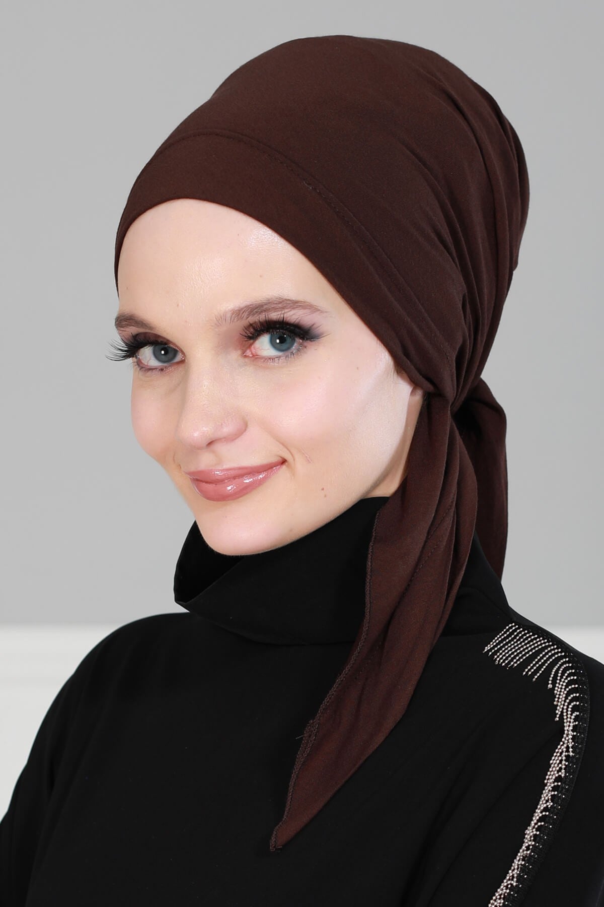 Chic Easy Wrap Hijab Cover for Women, Trendy Hijab for Stylish Look, Soft Comfortable Turban Head Covering, Chic Single Color Headscarf,B-45 Brown