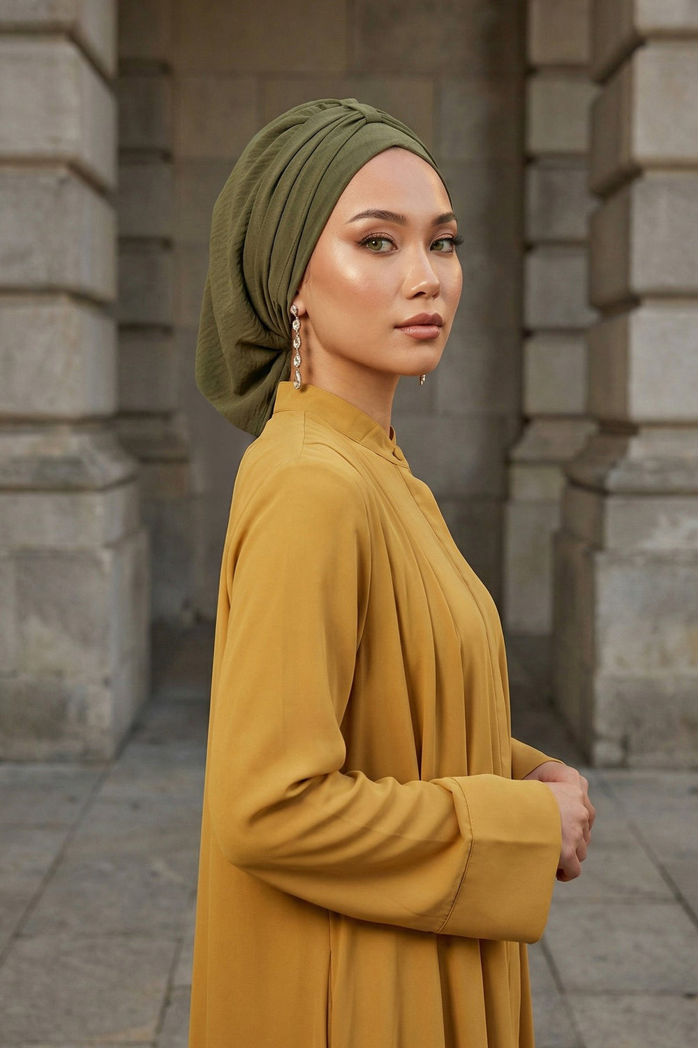 Chic Instant Turban Hat for Women, Modest Fashion Head Cover with Aerobin Fabric, Easy Slip-On Hijab Cap for Everyday Use,HT-90 Army Green