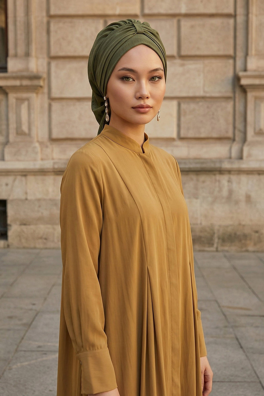 Chic Instant Turban Hat for Women, Modest Fashion Head Cover with Aerobin Fabric, Easy Slip-On Hijab Cap for Everyday Use,HT-90 Army Green