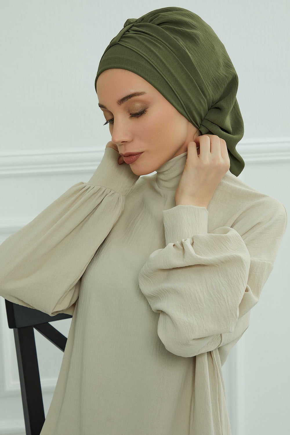 Chic Instant Turban Hat for Women, Modest Fashion Head Cover with Aerobin Fabric, Easy Slip-On Hijab Cap for Everyday Use,HT-90 Army Green