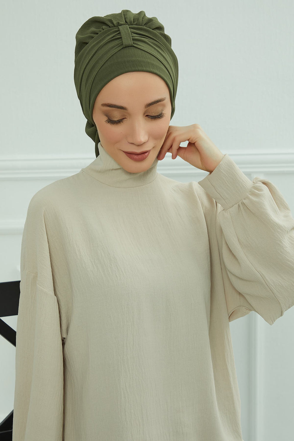 Chic Instant Turban Hat for Women, Modest Fashion Head Cover with Aerobin Fabric, Easy Slip-On Hijab Cap for Everyday Use,HT-90 Army Green