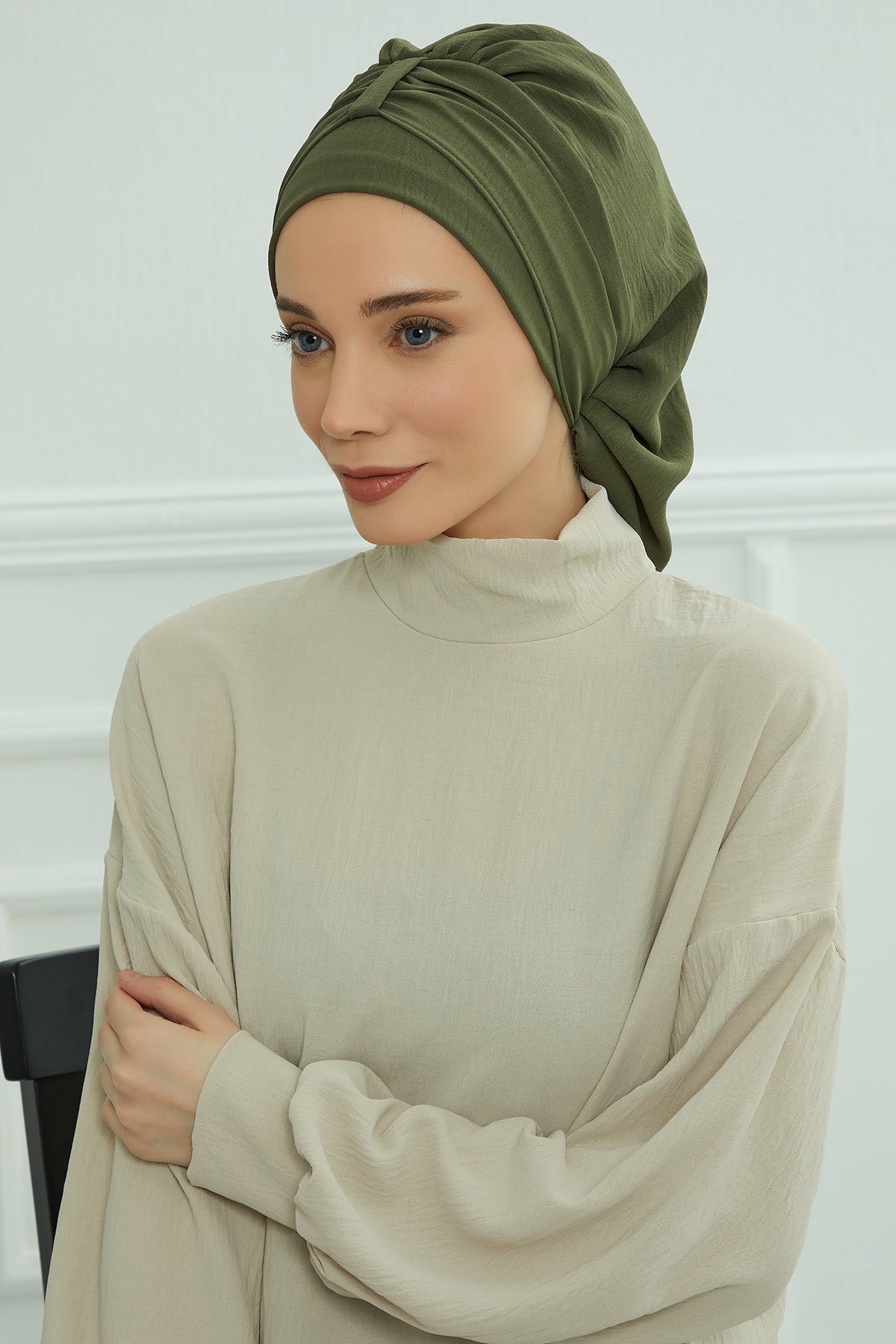 Chic Instant Turban Hat for Women, Modest Fashion Head Cover with Aerobin Fabric, Easy Slip-On Hijab Cap for Everyday Use,HT-90 Army Green