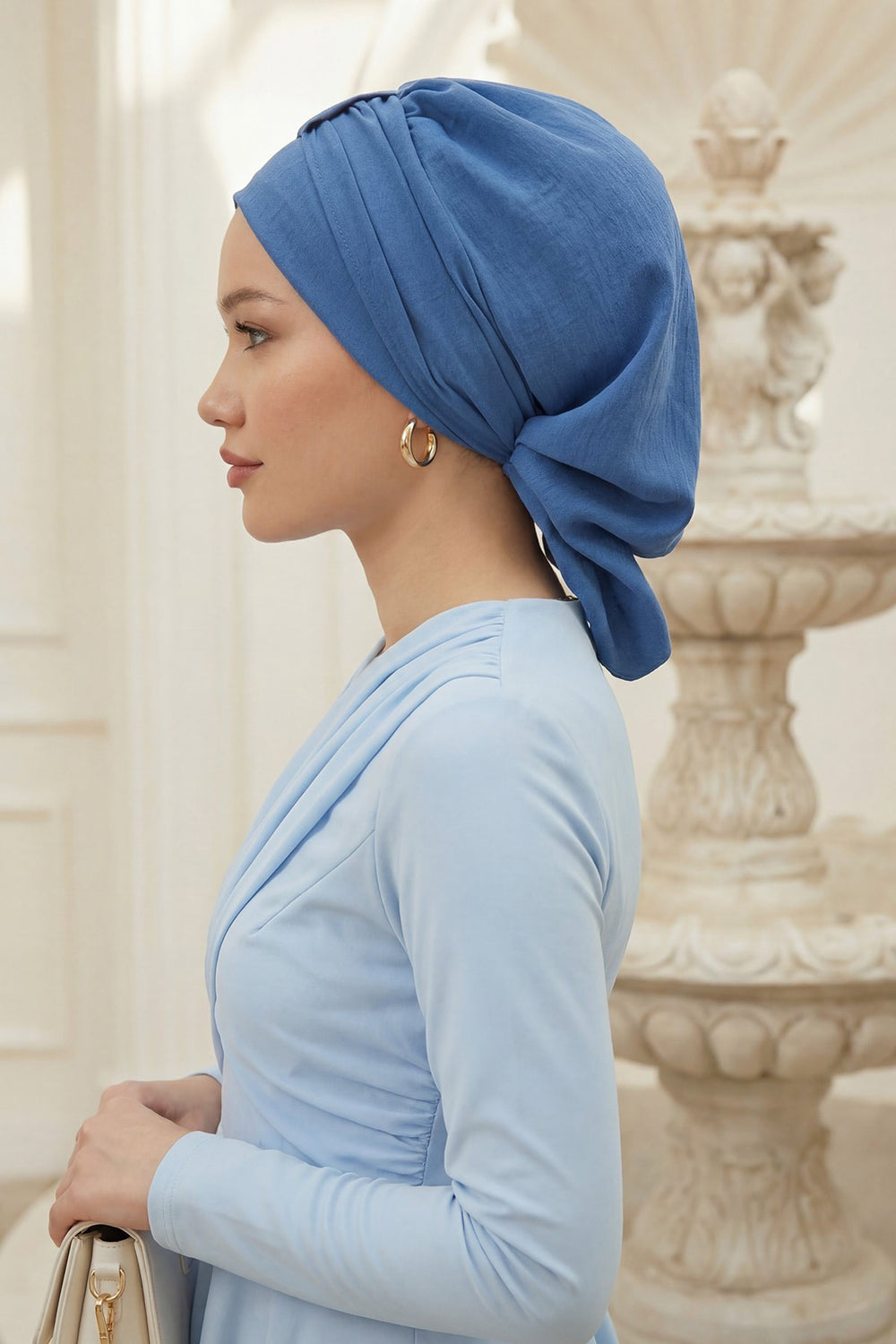 Chic Instant Turban Hat for Women, Modest Fashion Head Cover with Aerobin Fabric, Easy Slip-On Hijab Cap for Everyday Use,HT-90 Blue