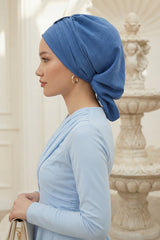 Chic Instant Turban Hat for Women, Modest Fashion Head Cover with Aerobin Fabric, Easy Slip-On Hijab Cap for Everyday Use,HT-90 Blue