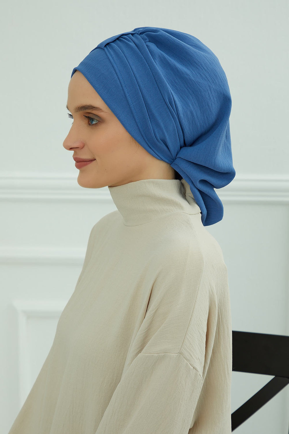 Chic Instant Turban Hat for Women, Modest Fashion Head Cover with Aerobin Fabric, Easy Slip-On Hijab Cap for Everyday Use,HT-90 Blue