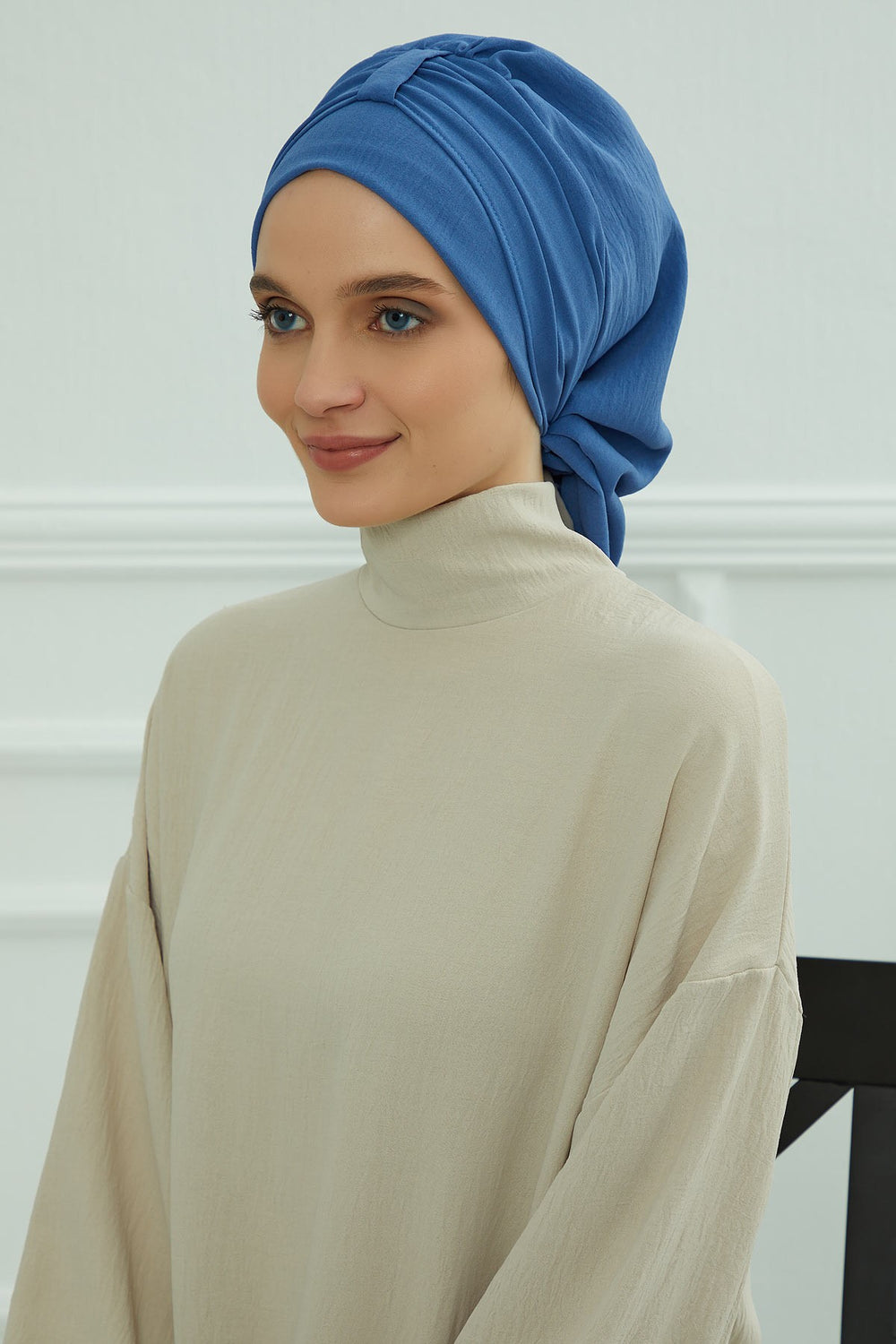 Chic Instant Turban Hat for Women, Modest Fashion Head Cover with Aerobin Fabric, Easy Slip-On Hijab Cap for Everyday Use,HT-90 Blue
