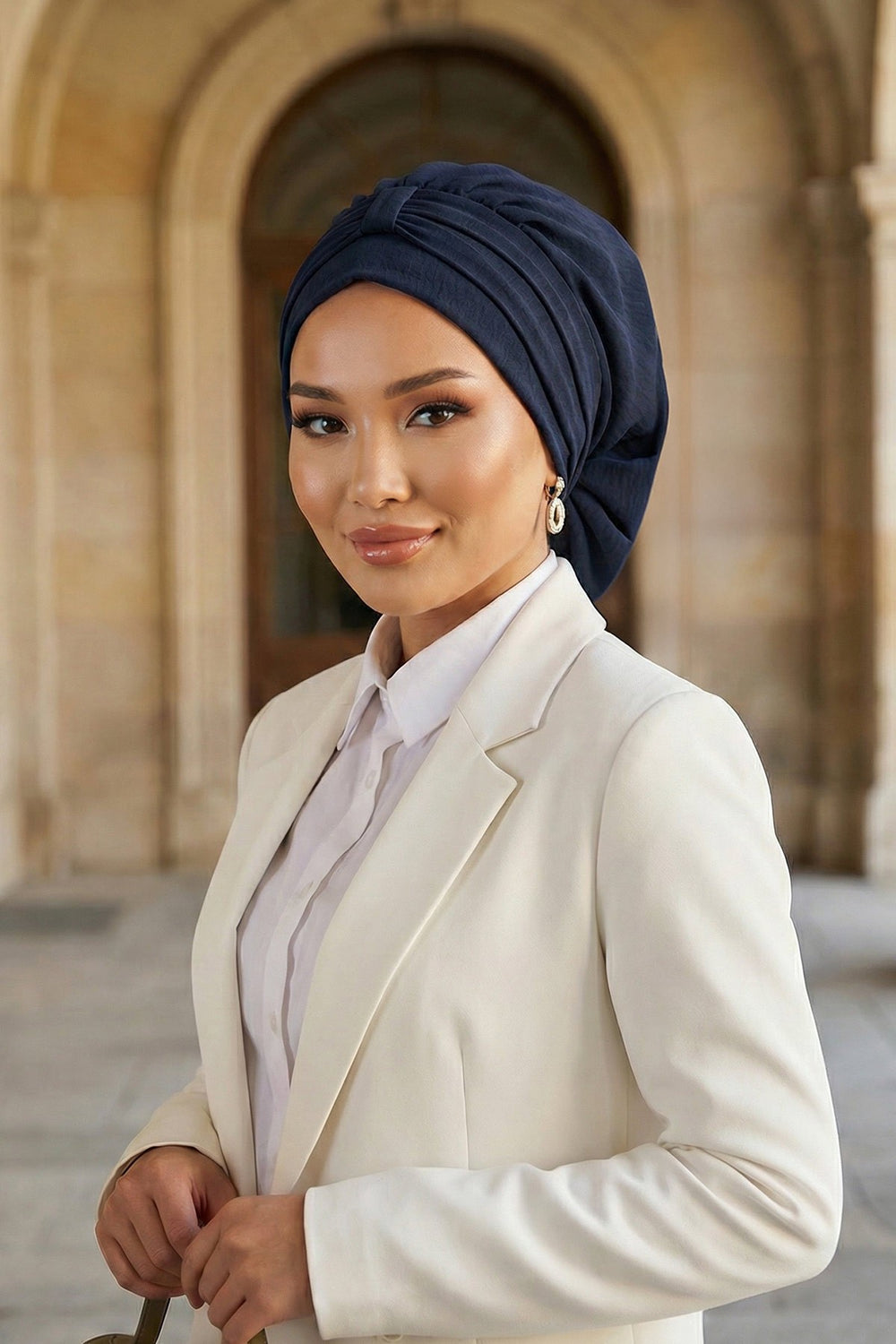 Chic Instant Turban Hat for Women, Modest Fashion Head Cover with Aerobin Fabric, Easy Slip-On Hijab Cap for Everyday Use,HT-90 Navy Blue