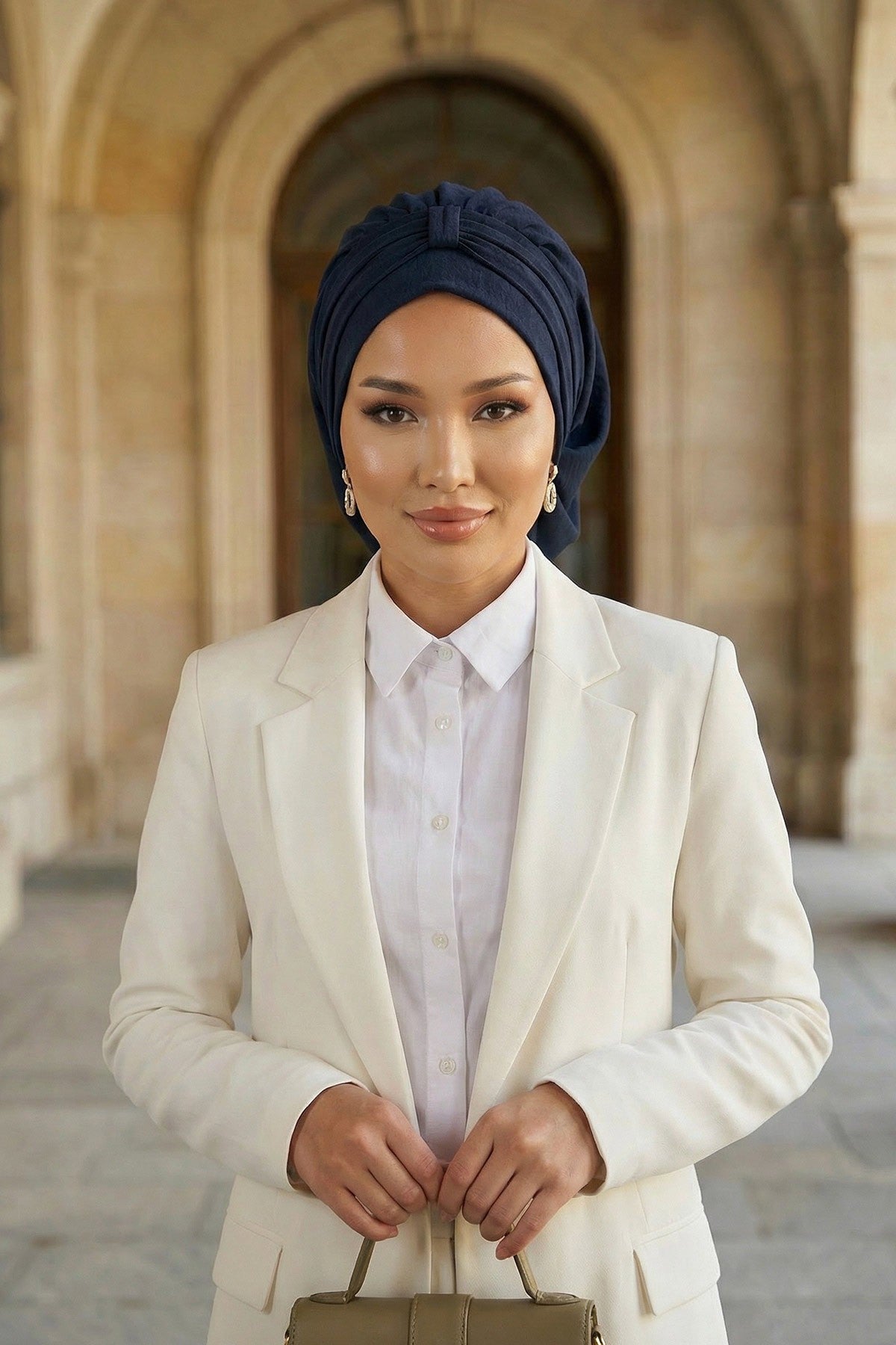 Chic Instant Turban Hat for Women, Modest Fashion Head Cover with Aerobin Fabric, Easy Slip-On Hijab Cap for Everyday Use,HT-90 Navy Blue