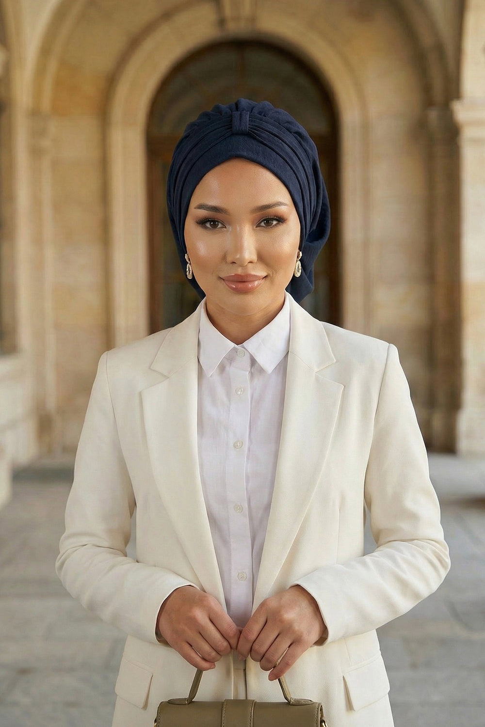 Chic Instant Turban Hat for Women, Modest Fashion Head Cover with Aerobin Fabric, Easy Slip-On Hijab Cap for Everyday Use,HT-90 Navy Blue