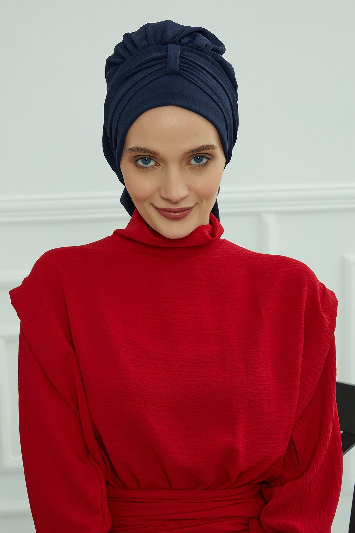 Chic Instant Turban Hat for Women, Modest Fashion Head Cover with Aerobin Fabric, Easy Slip-On Hijab Cap for Everyday Use,HT-90 Navy Blue