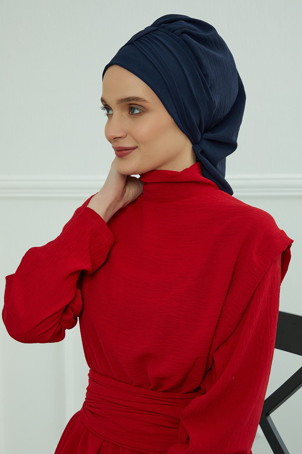 Chic Instant Turban Hat for Women, Modest Fashion Head Cover with Aerobin Fabric, Easy Slip-On Hijab Cap for Everyday Use,HT-90 Navy Blue
