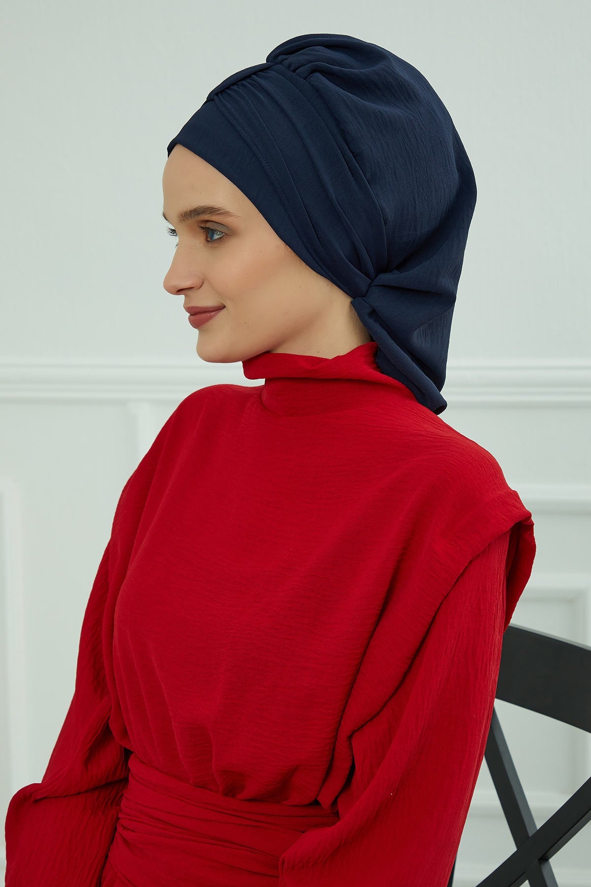 Chic Instant Turban Hat for Women, Modest Fashion Head Cover with Aerobin Fabric, Easy Slip-On Hijab Cap for Everyday Use,HT-90 Navy Blue