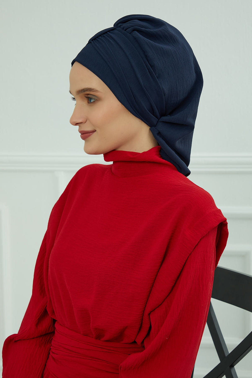 Chic Instant Turban Hat for Women, Modest Fashion Head Cover with Aerobin Fabric, Easy Slip-On Hijab Cap for Everyday Use,HT-90 Navy Blue