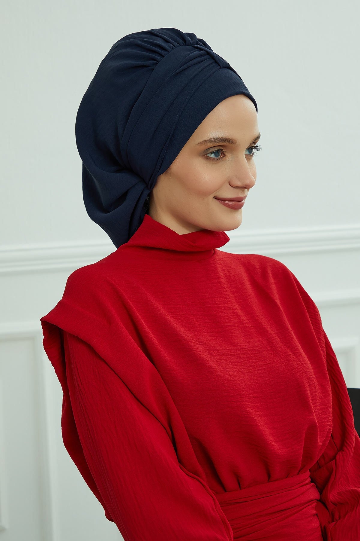 Chic Instant Turban Hat for Women, Modest Fashion Head Cover with Aerobin Fabric, Easy Slip-On Hijab Cap for Everyday Use,HT-90 Navy Blue