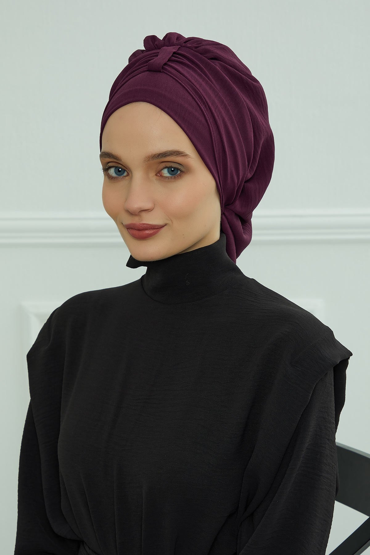 Chic Instant Turban Hat for Women, Modest Fashion Head Cover with Aerobin Fabric, Easy Slip-On Hijab Cap for Everyday Use,HT-90 Purple