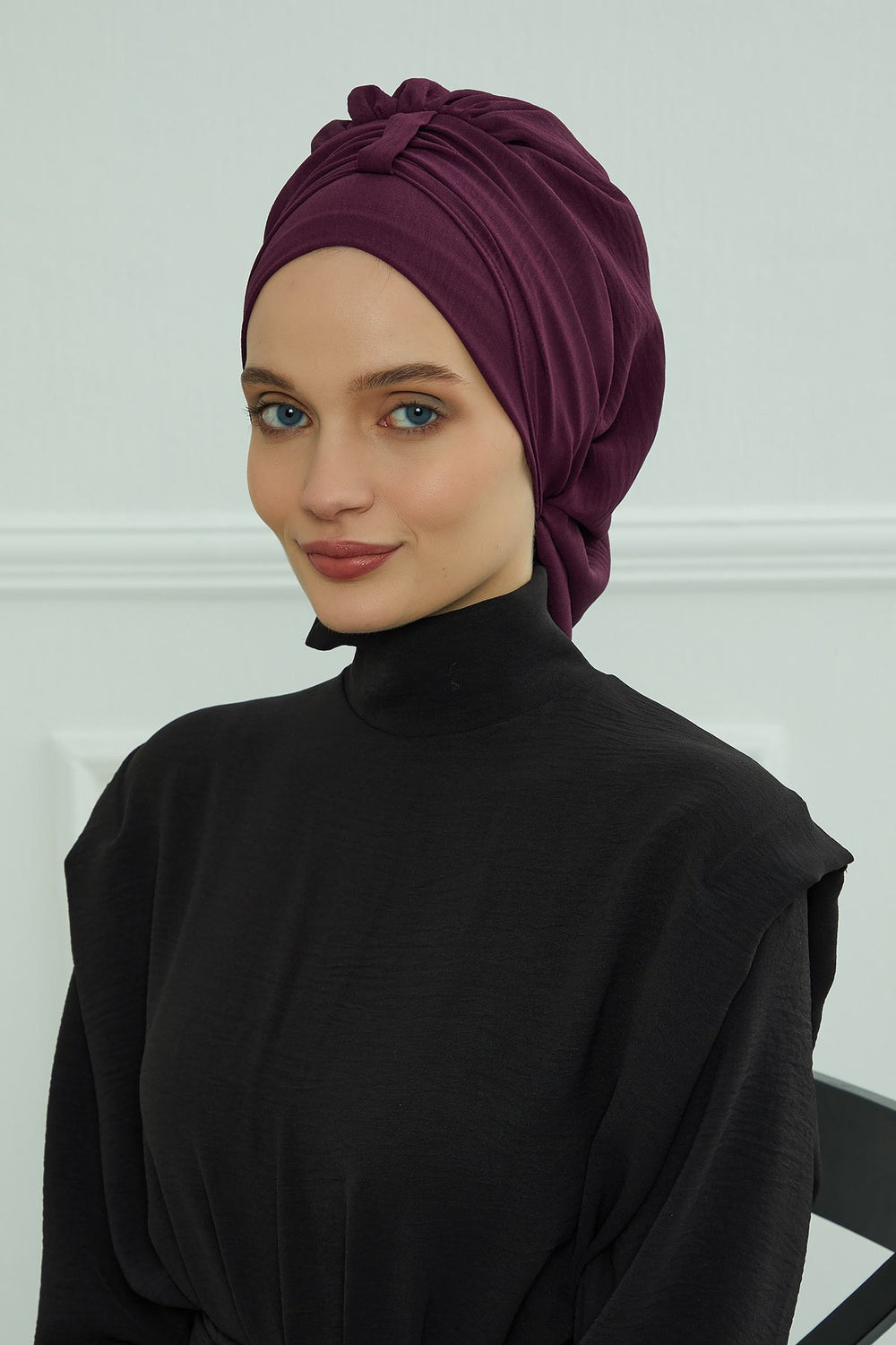 Chic Instant Turban Hat for Women, Modest Fashion Head Cover with Aerobin Fabric, Easy Slip-On Hijab Cap for Everyday Use,HT-90 Purple