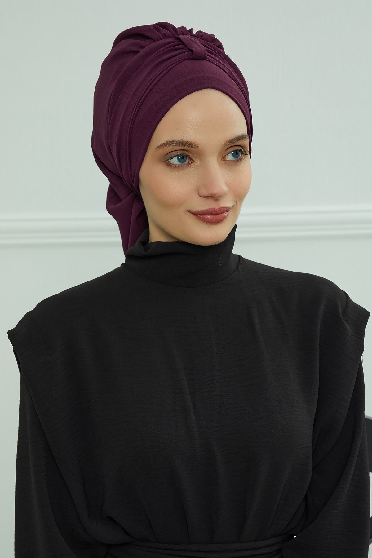 Chic Instant Turban Hat for Women, Modest Fashion Head Cover with Aerobin Fabric, Easy Slip-On Hijab Cap for Everyday Use,HT-90 Purple
